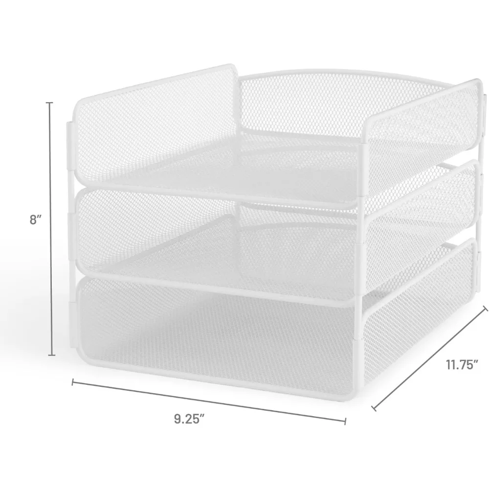 منظم مكتب أونيكس، 3 صواني، صندوق بريد للمكتب والفصول الدراسية، فارز الورق والبريد، شبكة فولاذية، أبيض