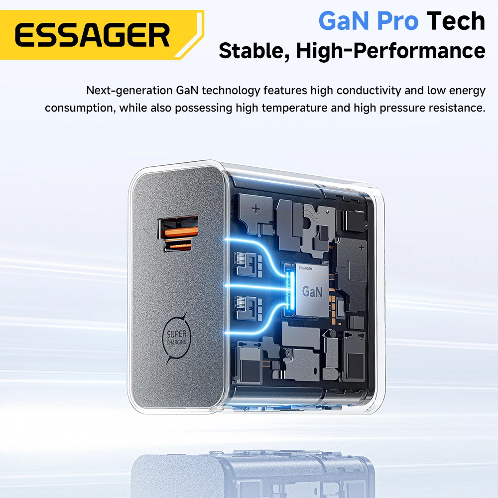 ESSAGER 65W GaN 충전기 PD3.0 PPS QC4.0 아이폰 17 16 삼성 S... - 2