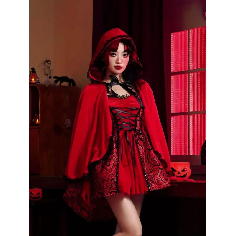 1pcs Fabric Hooded Cloak Lace Hem Family Drama Party Accessory Elegant Princess Style Outerwear Match Dresses For Cosplay Event