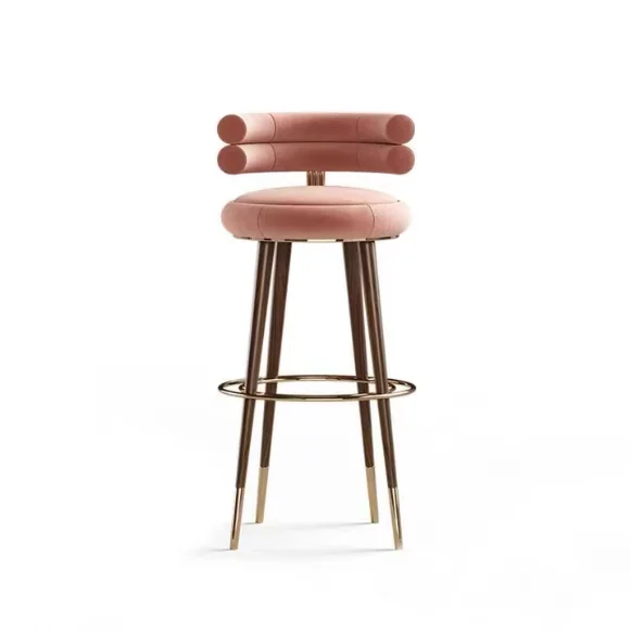 Factory Wholesale Home Dining Room Furniture Pink Modern Metal Wooden Bar Stool Bar Chair For Small And Large Apartments