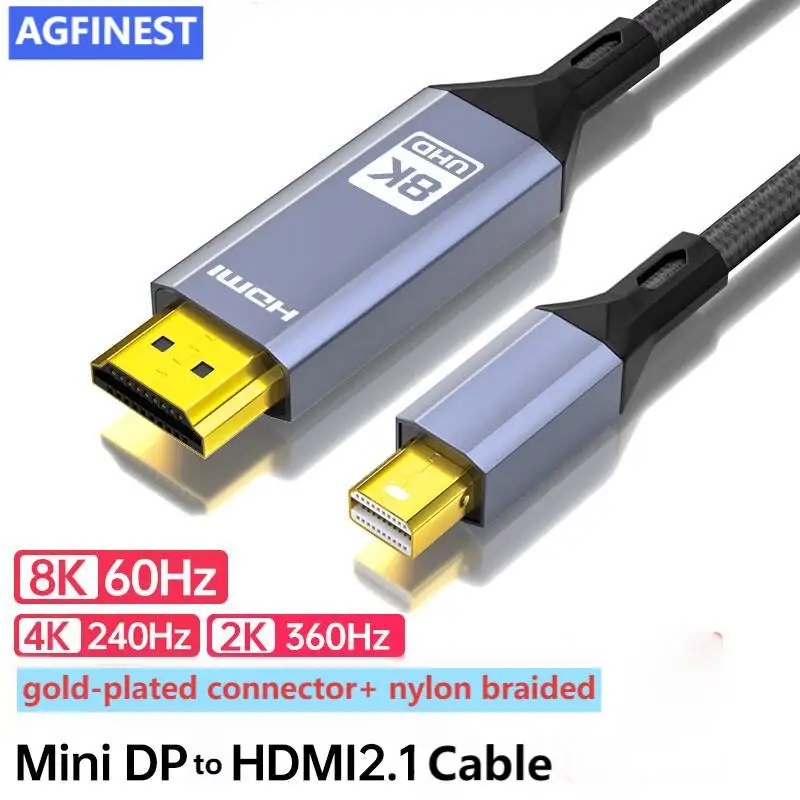 

8K MiniDP to HDMI Adapter 8K60Hz 4K 244Hz Display Port to HDMI 2.1 Monitor PC Video HDMI Converter Cord for Macbook Projector