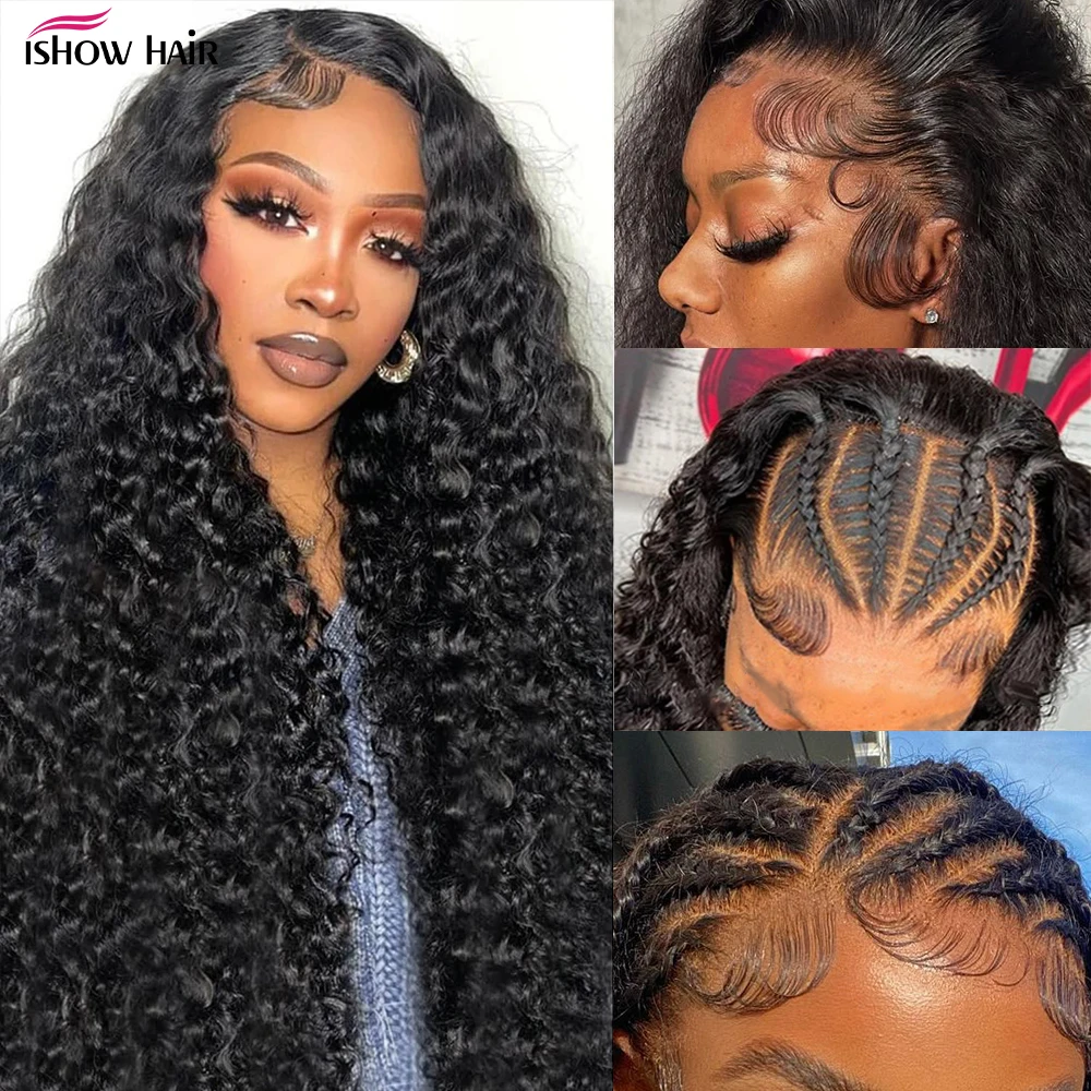 

Ishow Deep Wave Lace Front Wig 13X4 13x6 Transparent Lace Frontal Deep Wave Wig Brazilian Human Hair High Density Wig For Women