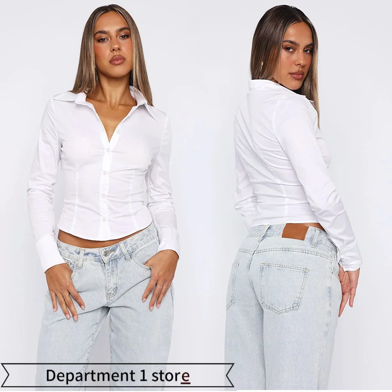 

Приталенная полупрозрачная блузка с длинным рукавом для женщин, корейская версия, смесь хлопка и полиэстера, для офиса и повседневной носки