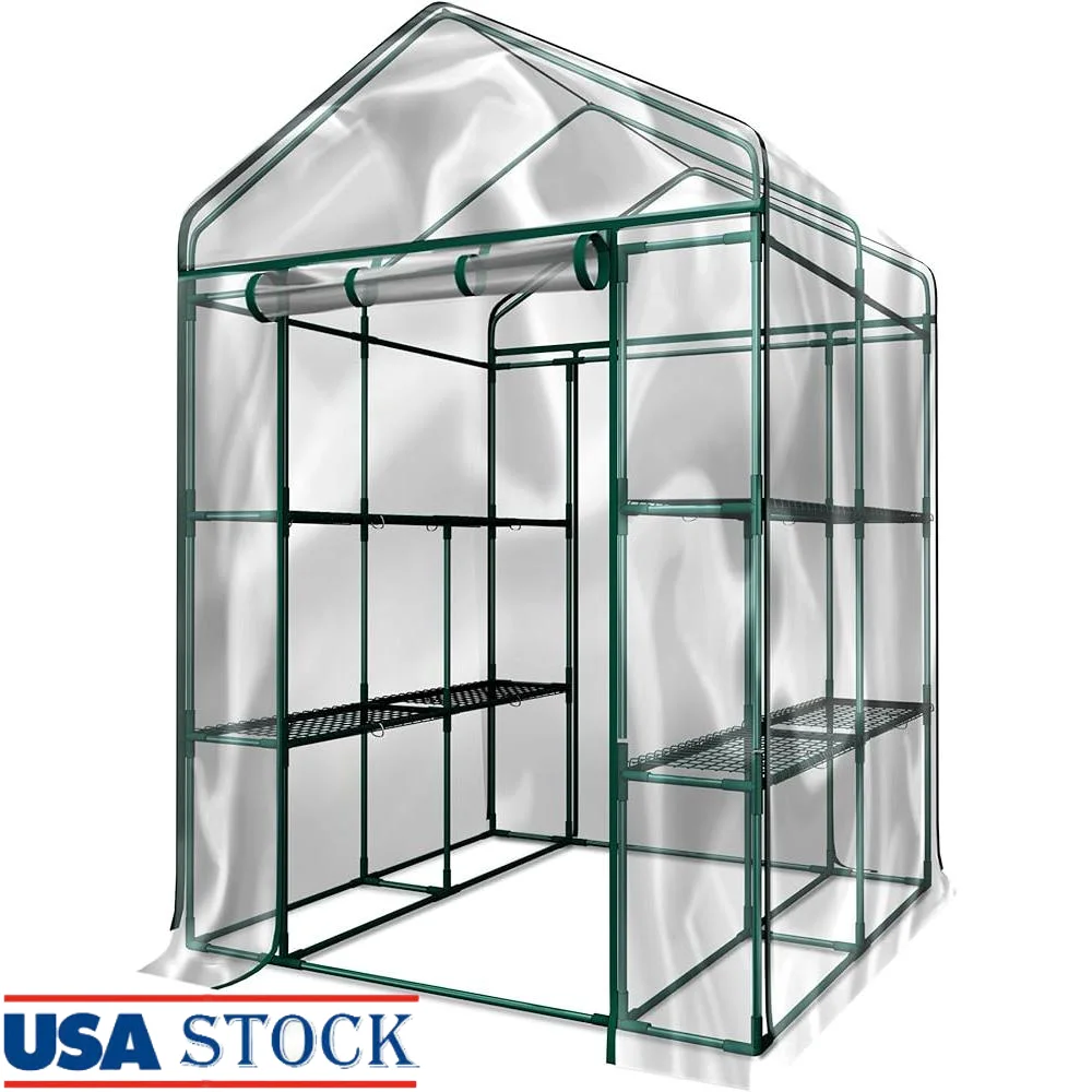 

Portable Greenhouse with 8 Sturdy Shelves PVC Cover Easy Assembly Indoor Outdoor Gardening Extension Seeding Shelving Unit