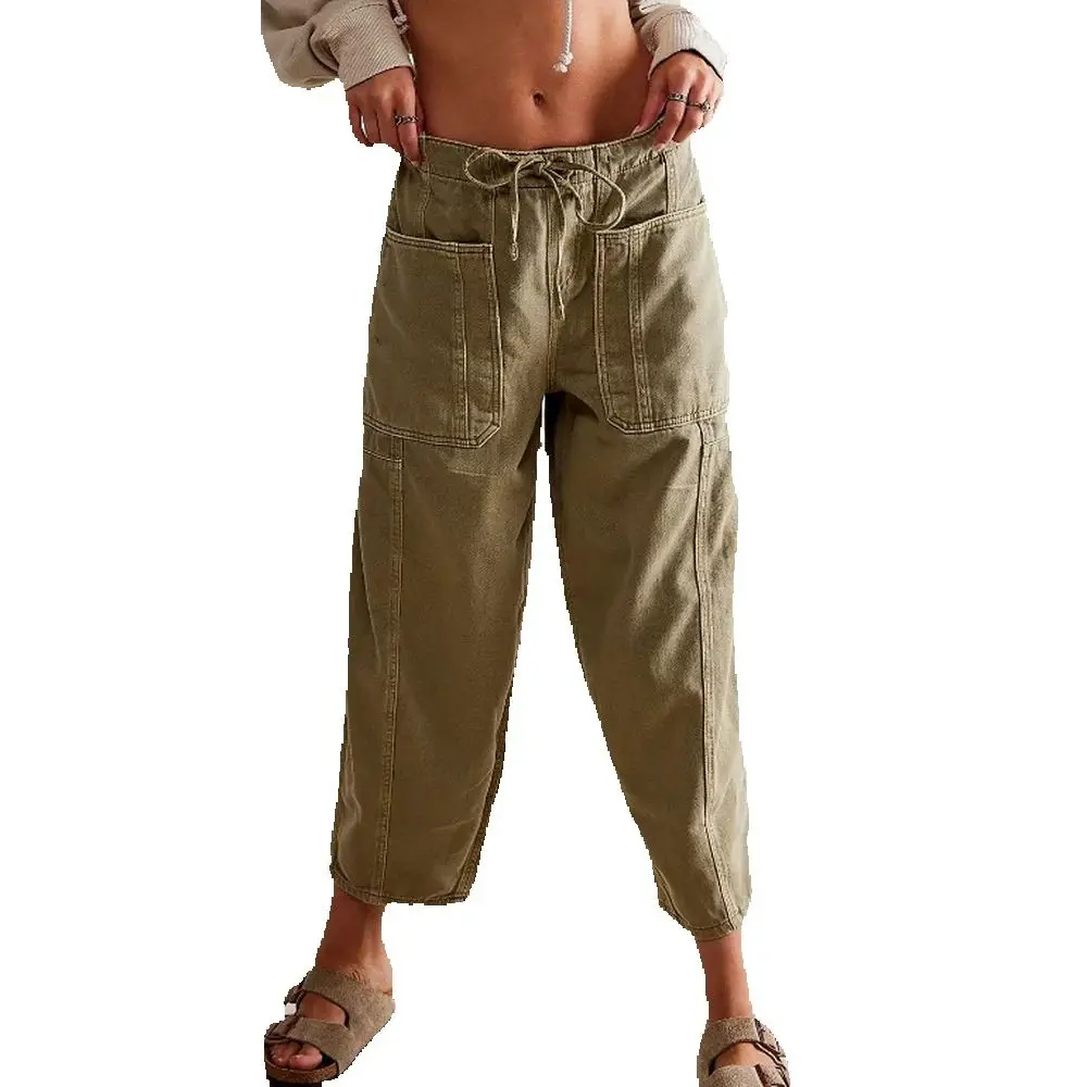 

Уличные зауженные брюки в стиле хип-хоп, женские свободные брюки с заниженной талией и эластичной резинкой на талии, женские джинсы-трубы