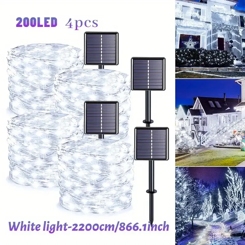 

4 Pack Solar String Lights Outdoor 800LED Solar Fairy Lights Waterproof, Outdoor Twinkle Light For Tree Christmas Wedding Decor