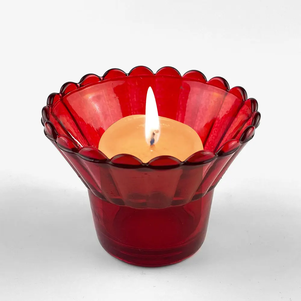 Photophore en verre rouge à bord festonné, style orthodoxe, pour bougie chauffe-plat, idéal pour église, chapelle, prière liturgique, icône religieuse, décoration de table