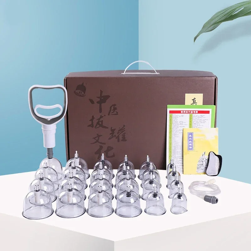 Chinese Cupping Therapy Set 24 Vacuum Air Suction Cups with Pump Handle Body Anti Cellulite Massage Acupuncture Cupping Massager