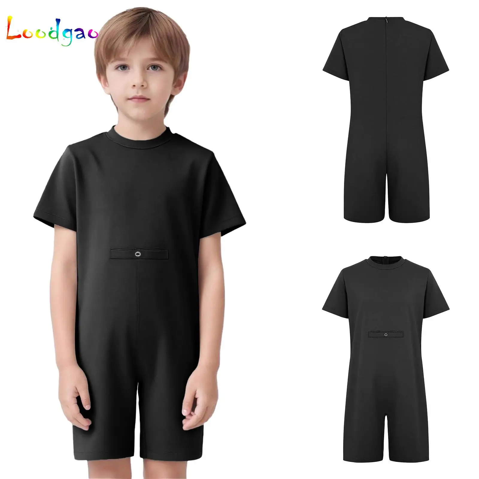 Adaptive Clothing for Kids Girls Boys Special Needs Autism Sensory Jumpsuit Soft Anti-Strip Romper Bodysuit with Tube Access