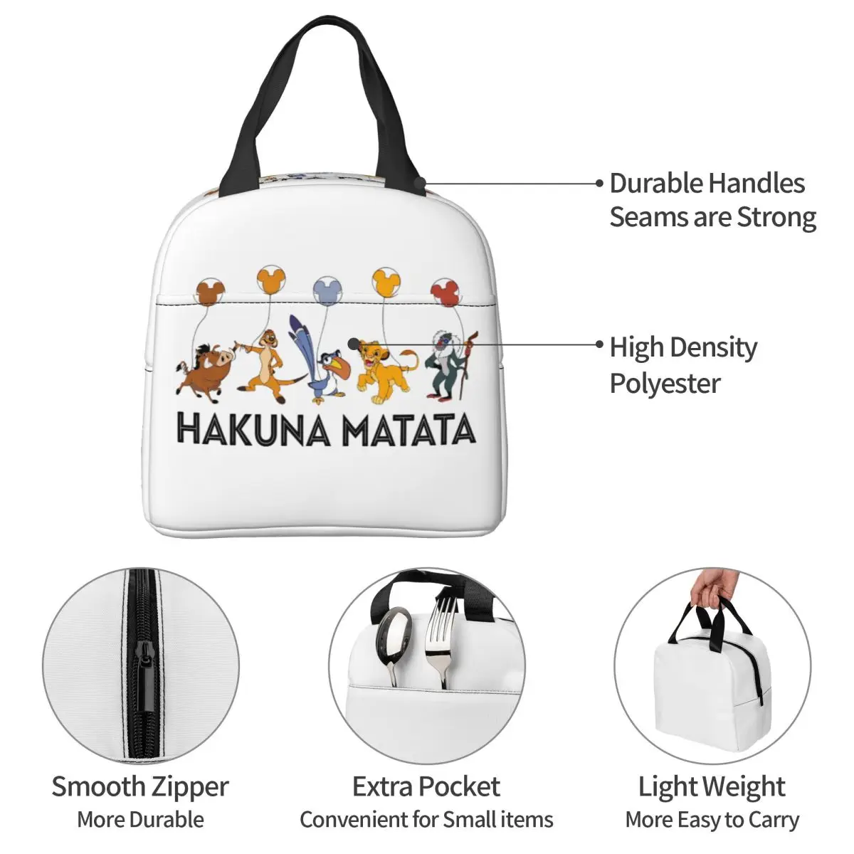 الأسد الملك هاكونا ماتاتا المملكة سفاري معزول أكياس الغداء حقيبة حرارية وجبة الحاويات حمل علب الاغذية الغذاء حقيبة المدرسة في الهواء الطلق #5