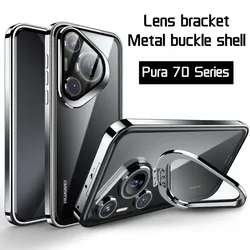 Armatura di lusso per Huawei Pura 70 Pro Plus custodia con struttura in metallo alluminio + vetro posteriore Pura 70 custodia rigida Ultra trasparente Coques