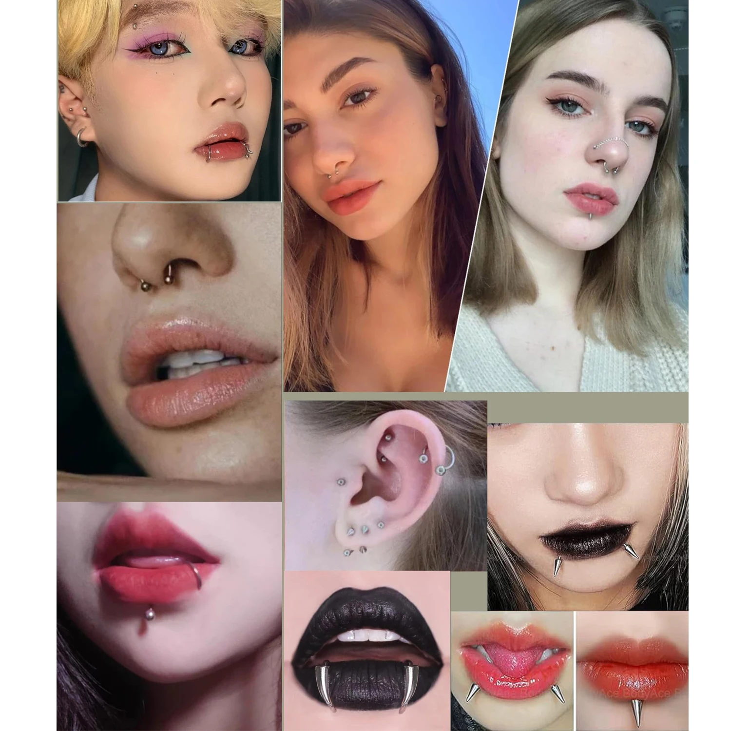 36Pcs 16G Lip Rings Stainless Steel Snake Bite Piercing Labret Jewelry Spiral/Barbell Tragus Earrings Hoop Horseshoe Septum