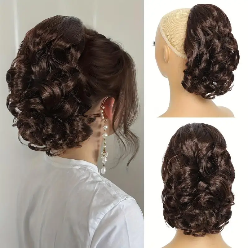 Claw Clip Ponytail Hair Extensions Short Curly Synthetic Hairpiece DIY Adjustable for Women Different Hairstyles