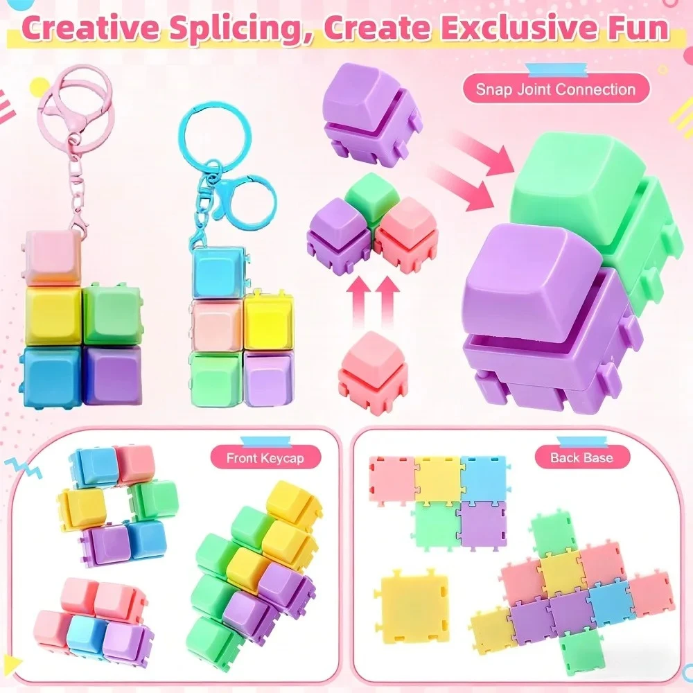 Detachable Macaron Color Keycap Fidget Keychain Clickable Mechanical Keyboard Toy DIY Splicing Stress Relief Pendant for Bags