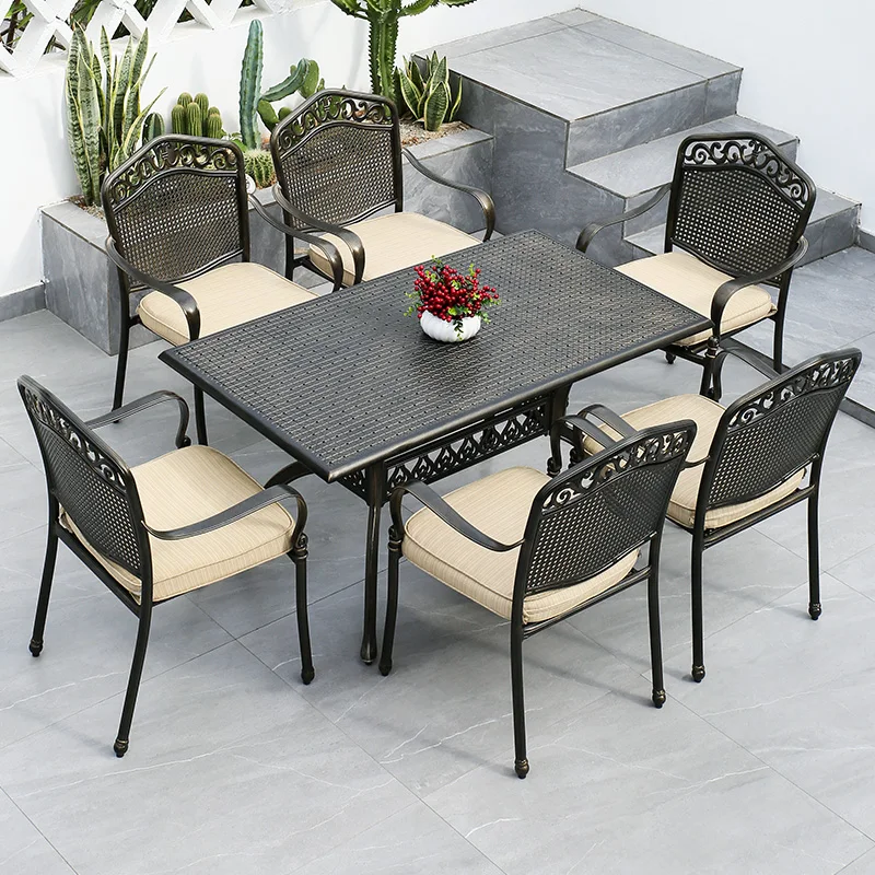 

Outdoor cast aluminum table and chair courtyard European villa garden waterproof and sunscreen wrought iron table and chair