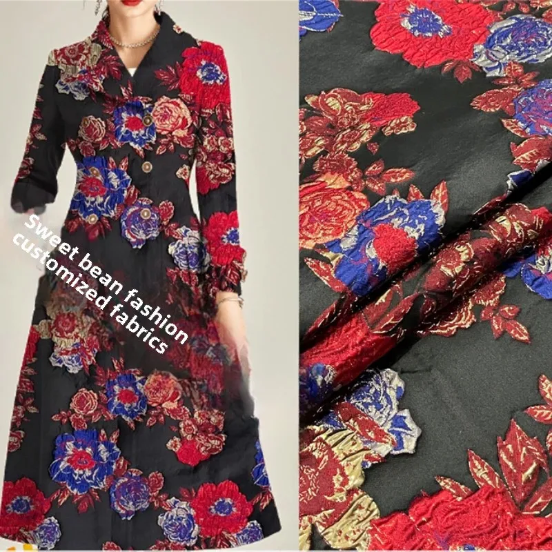 

Золотая линия, окрашенная в пряжу жаккардовая ткань, платье с тиснением пиона, плащ, европейский бренд, модный дизайн, ткань для шитья своими руками на метр