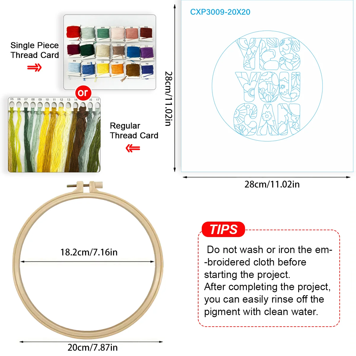 1 Stück 20X20CM/15X15CM 7,87/6,3 Zoll Stickerei-Starter-Kit DIY-Kit Stickerei-Set Handarbeiten Heimdekoration – Detail 5