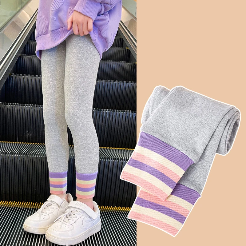 Autumn Girls Fleece Solid Leggings Kids Cotton Tights Trousers Spring 3+y Young Child Clothes Winter Baby Warm Skinny Sport Pant