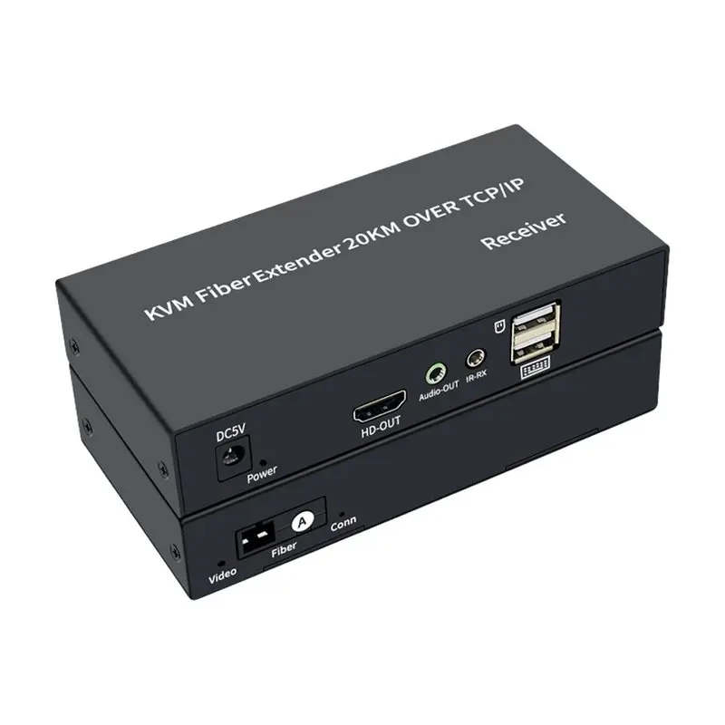 USB KVM Extender 20Km -Compatible Fiber Optic Video Transmitter Receiver Over SC Fiber Cable EU US Plug KVM Switch