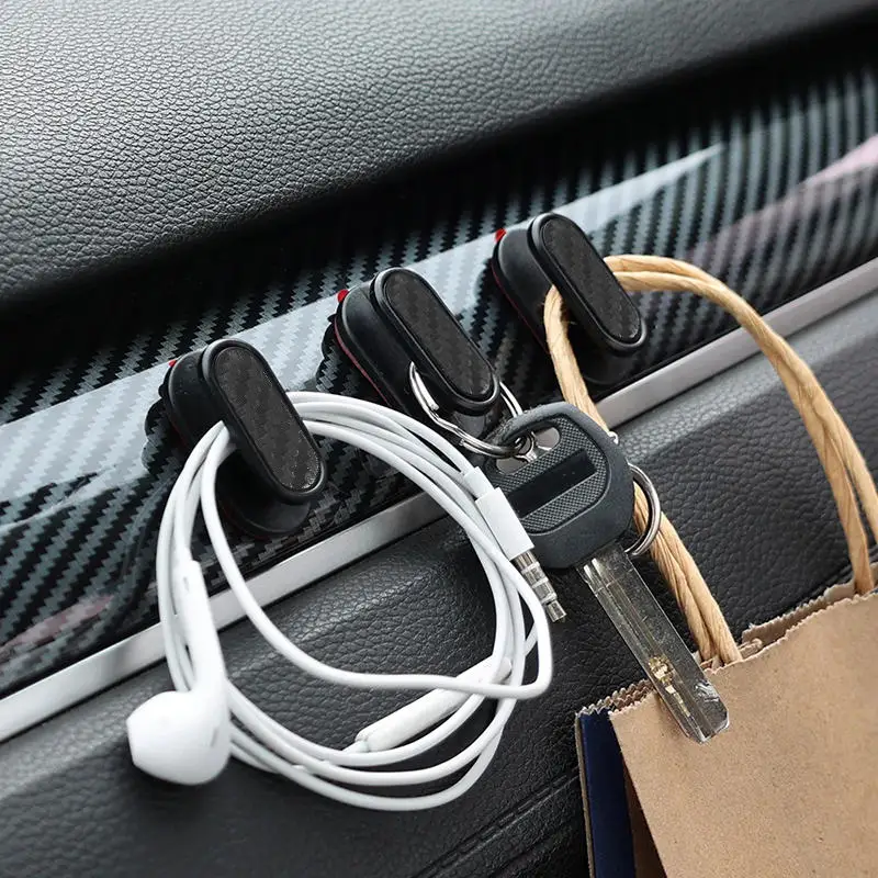 Universal Self-Adhesive Dashboard Wall Hooks USB Cable Headphone and Keys Storage Car Interior Bag Glasses Trash Bag Hooks