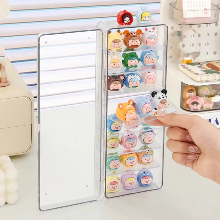 A multi-layer dust-proof storage box with a cute little display box and a blind box