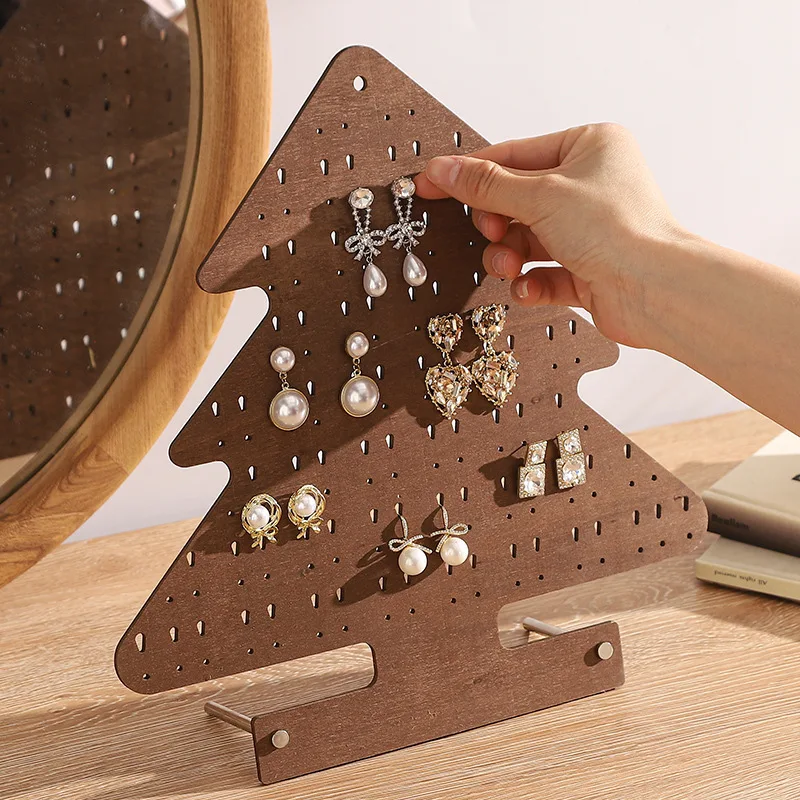Walnut Christmas Tree Jewelry Stand, Earring Necklace Holder Display Organizer, Holiday Home Decor, Gift for Women