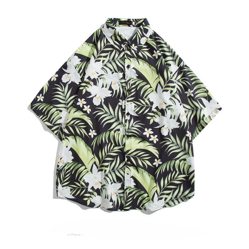 Summer Men's Beach Seaside Surfing Short Sleeve Floral Shirt Loose Casual Handsome Hawaiian Travel Half Sleeve Printed Shirt