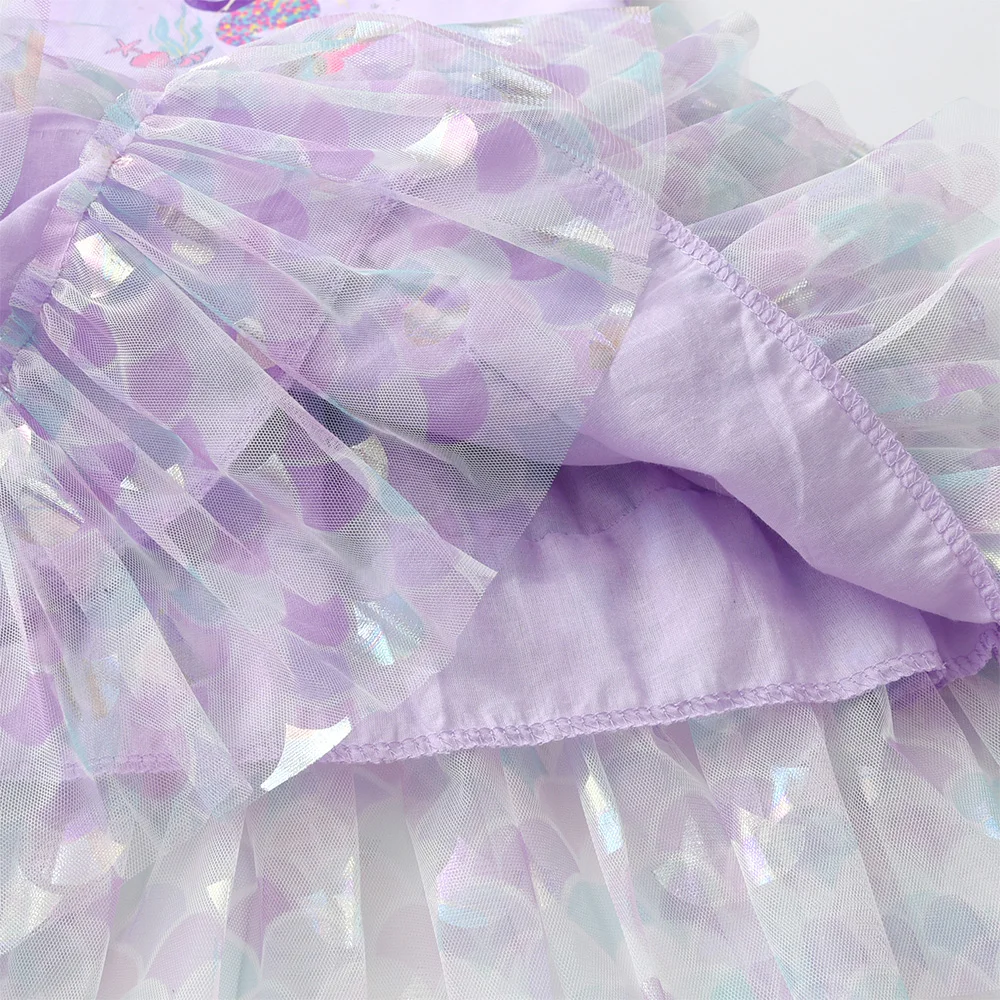 DXTON Girls Summer Tutu Dress Kids Mermaid Print Cartoon Layered Dresses Girls Birthday Party Travel Beachwear Children Clothing