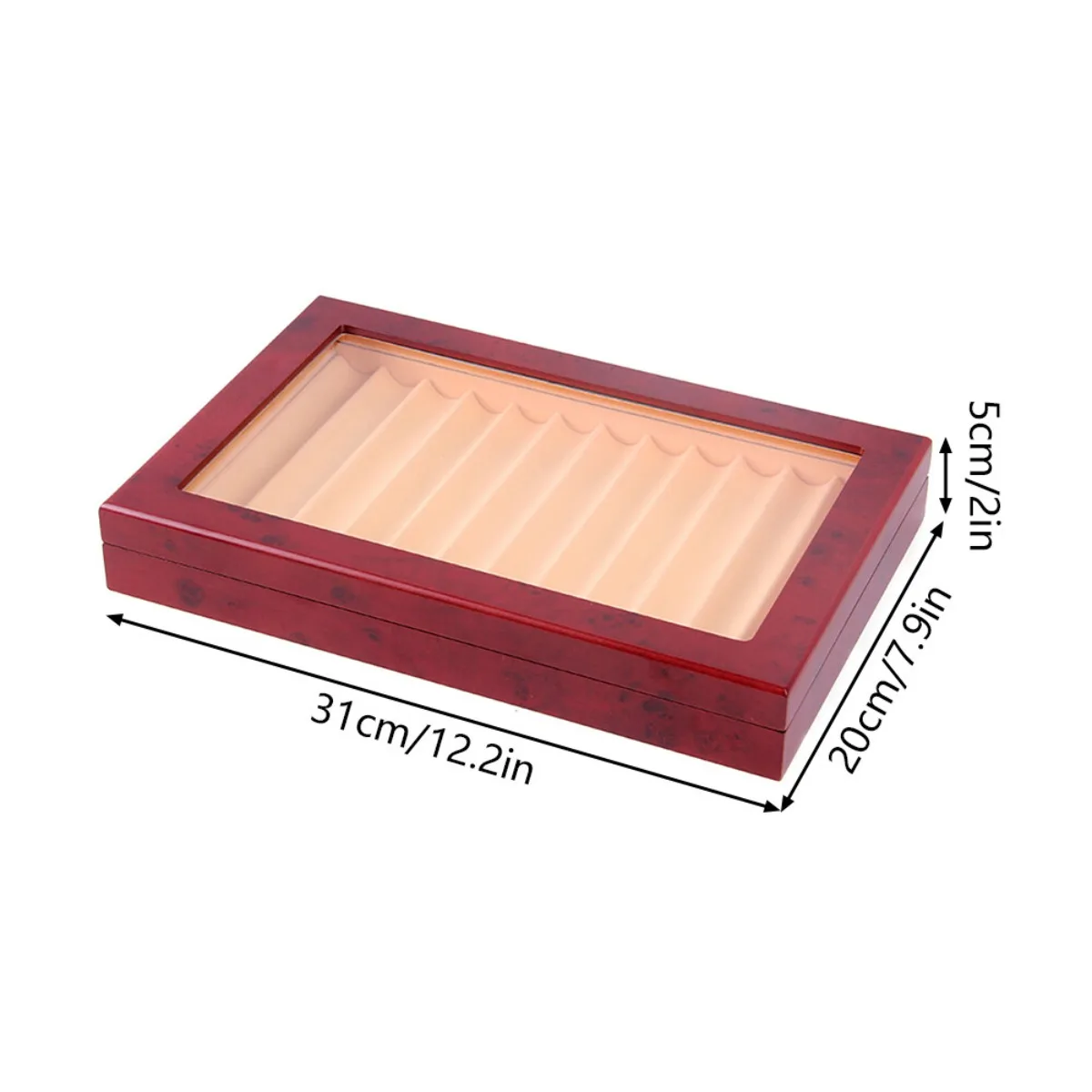 Wooden Pen Display Box, 12 Slot Pen Case with Glass Lid, Storage