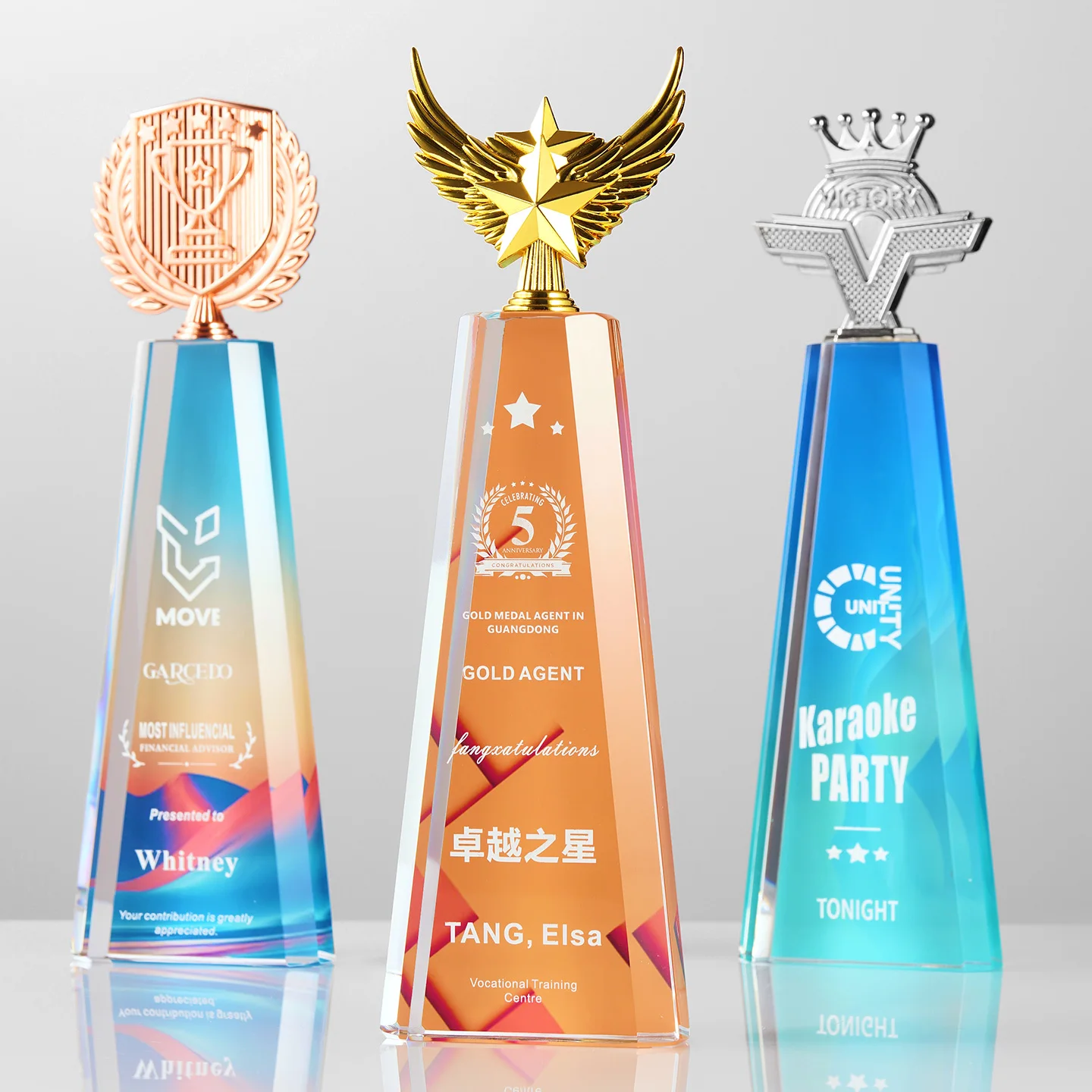 1pc Custom Crystal Award Cup New Model for Company Annual Meeting Excellent Employee Champion Color Print Award Cup Presentation