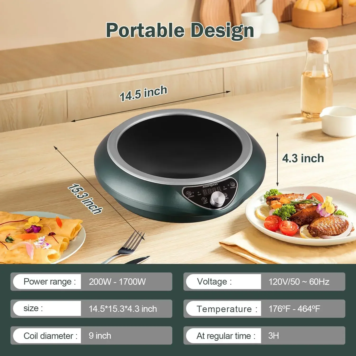 Wok Induction Cooktop 1700W 120V Wok Burner Induction Electric Wok Electric Stove Hot Plate Evenly