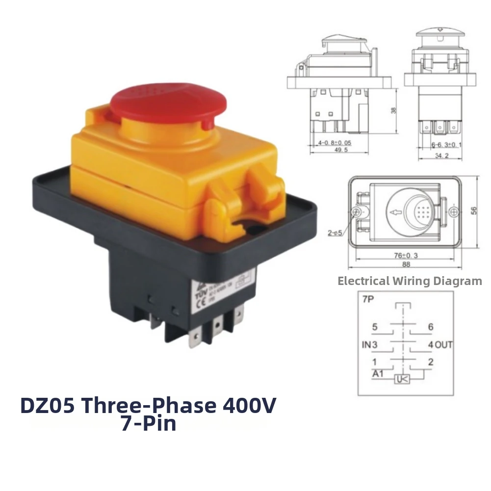 DZ05 3 Phase Electromagnetic Switch 400V 10A With E-Stop Start Stop Button IP55 Waterproof Foot Switch For Industrial Motor Cont