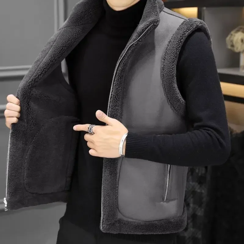 

Men Autumn Winter New Middle-aged Velvet Vest Male Leisure Thicken Warm Vest Men Stand Collar Casual Sleeveless Coats