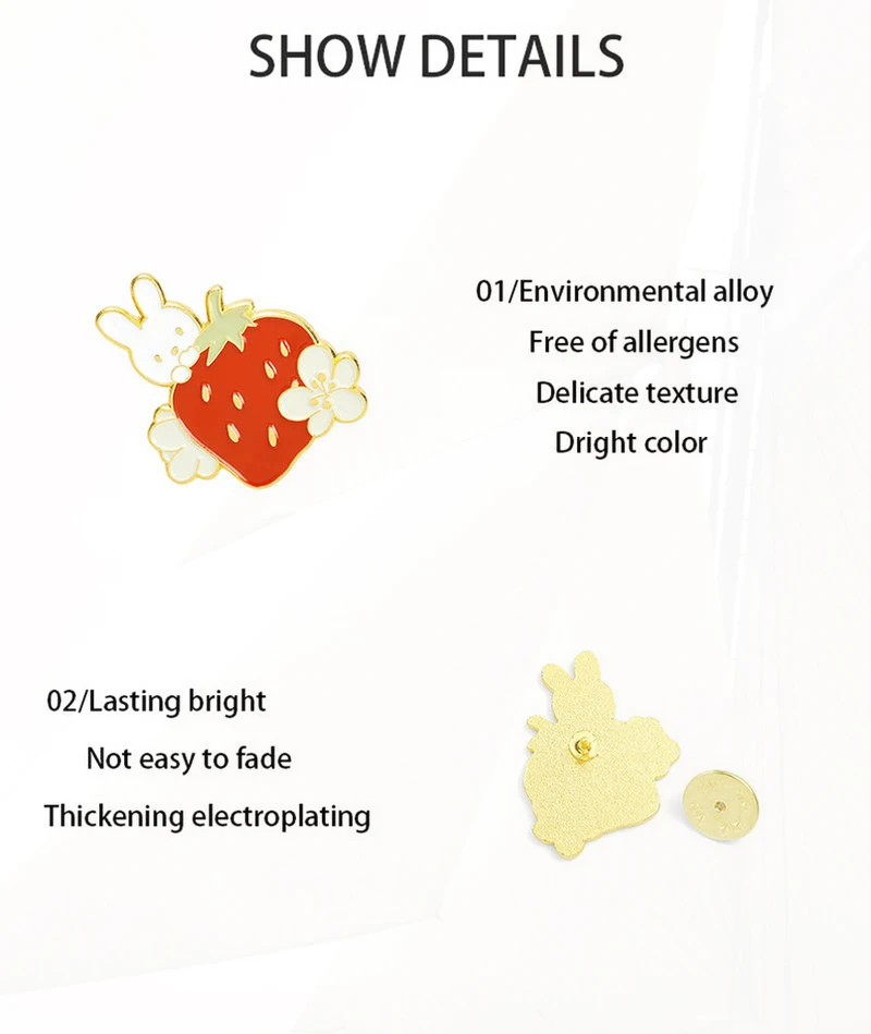 과일 케이크 소나무 셔츠 라펠 배지 가방, 만화 쥬얼리 선물, 달콤한 딸기 정원 에나멜 브로치, 맞춤형 고양이 토끼