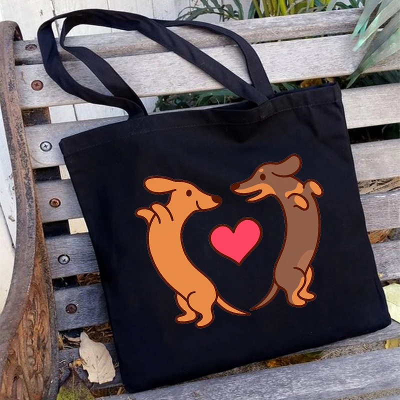 

I Love My Dachshunds Dogs Paws Fashion Women Shoulder Bag Zipper Shopping Tote Bags Canvas Eco Large Storage Dogs Mom Travel Bag