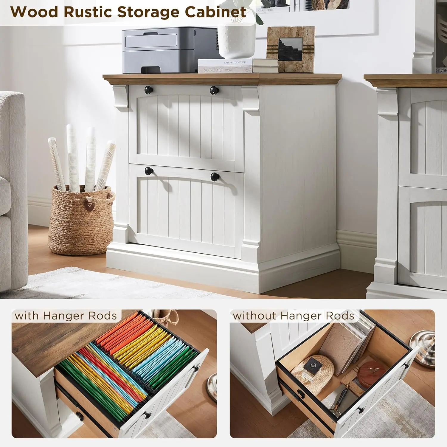 خزانة ملفات المزرعة مع درجين، خزانة ملفات جانبية مقاس 30 بوصة مع مجلدات ملفات معلقة، أدراج متشابكة #5