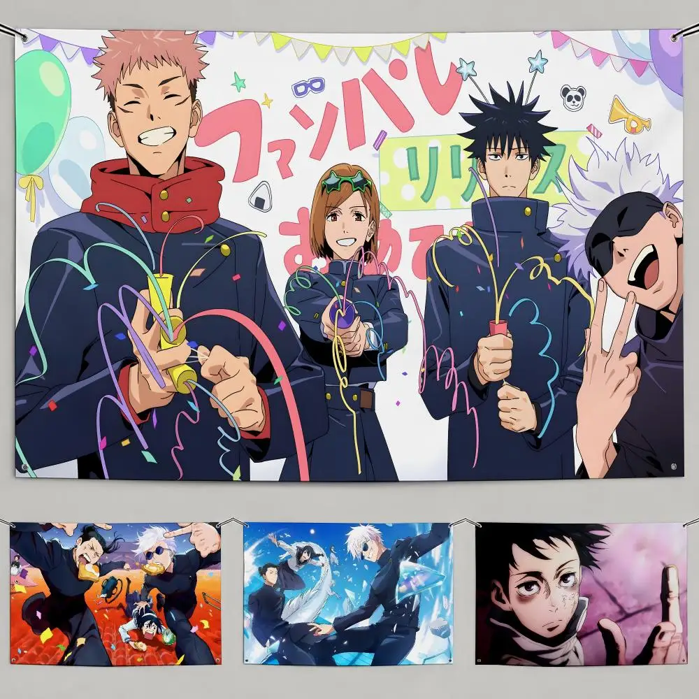 ANIME Jujutsu Kaisen Flags Flags Minimalist Fabric   Outdoor Garden Banner Hanging Sign for Shop Home Decor