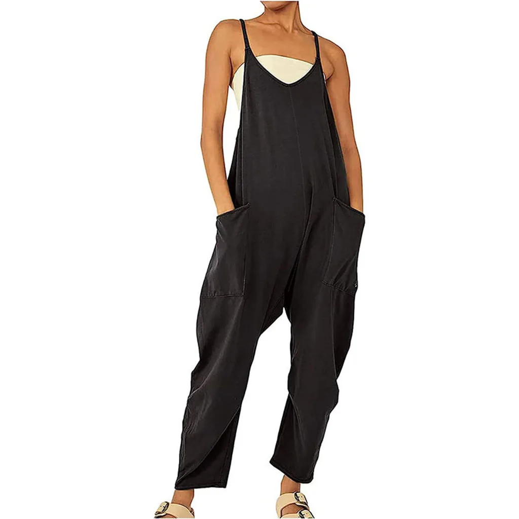 ชุดรอมเปอร์แฟชั่นดีไซน์พิเศษ ผ้าฝ้ายแท้ ทรงหลวม สวมใส่สบาย เหมาะกับกิจกรรมต่างๆ ปรับได้ สายเดี่ยว กางเกงขายาวทรงกว้าง กางเกงคนท้อง