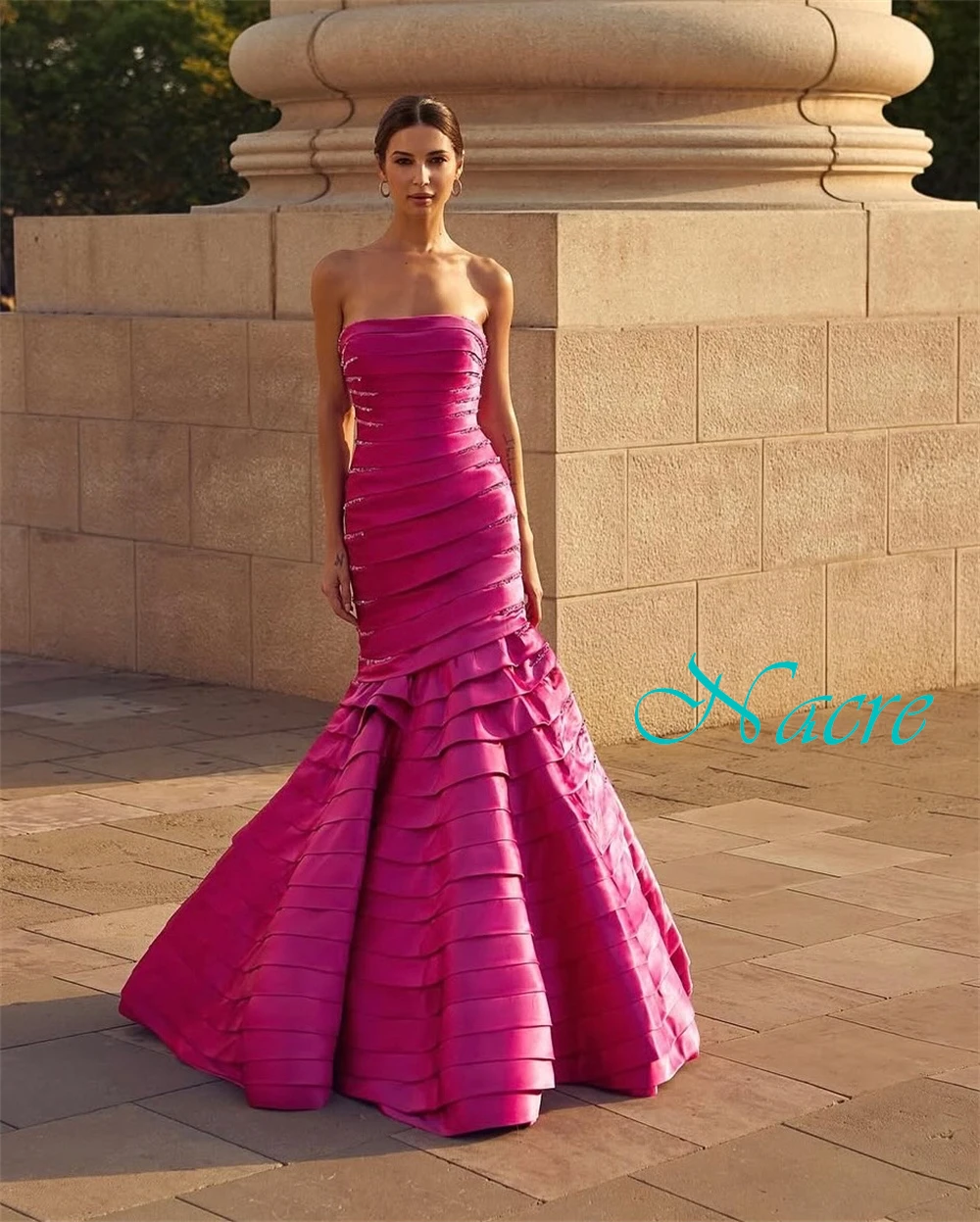 Personalizado moderno cetim sem alças vestido de noite delicado sem mangas vestidos de baile luxo varredura trem vestidos de ocasião especial