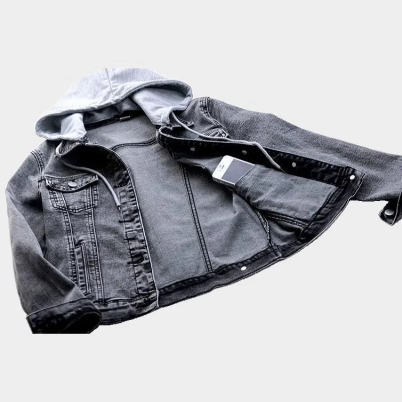 New Women's Removable Hooded Denim Jacket Trendy Spring Autumn Casual High-end Basic Jacket Fashionable Female Motorcycle Jacket