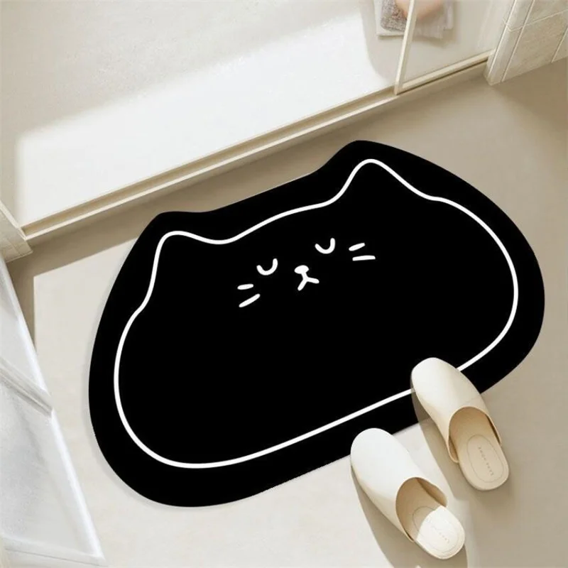 Cartoon Cat Head Thick Soft Bathroom Mat Multi-Color Diatomaceous Earth Absorbent Quick Drying Entrance Floor Pad Anti-Slip