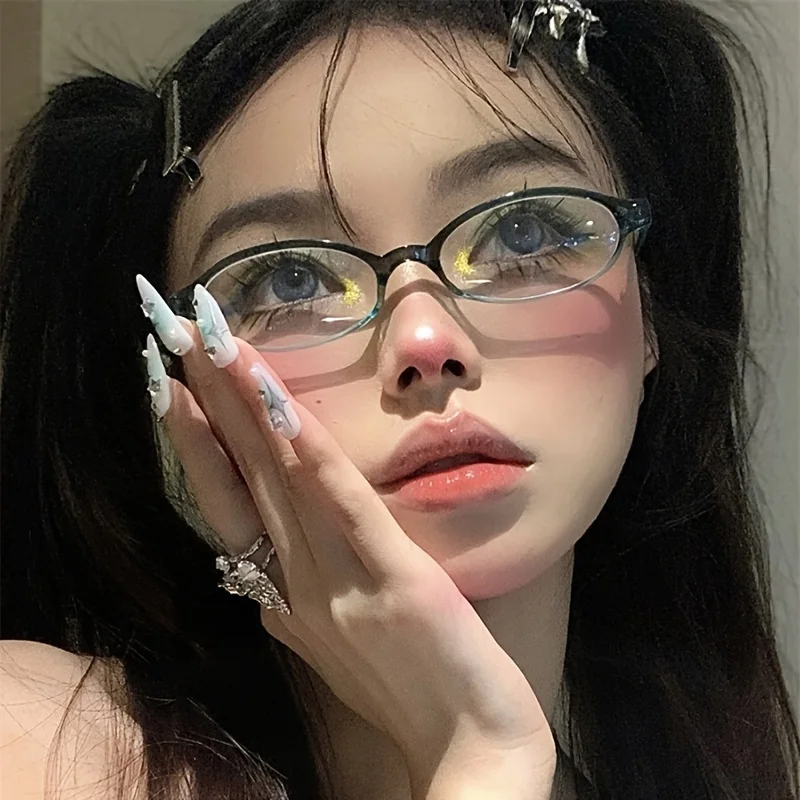 Autobrille, 4 Stück, kleine ovale Brillengestelle, klare Linse, Bonbonfarbene Brille, Cosplay-Kostüm, dekorative Brillen, Computerbrille