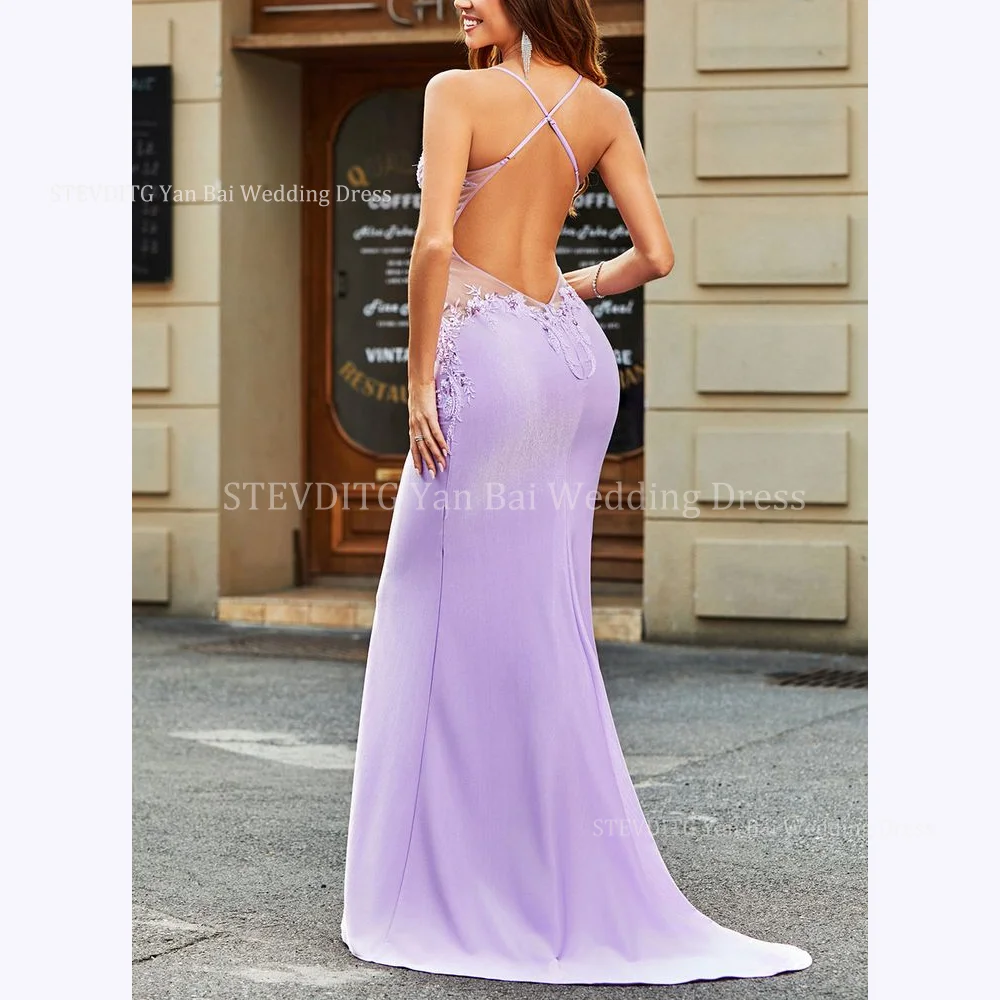 Sexy V-Neck Backless Prom Dresses For Women Spaghetti Strap Sleeveless Appliques Formal Evening Party Custom Made Mermaid Gown