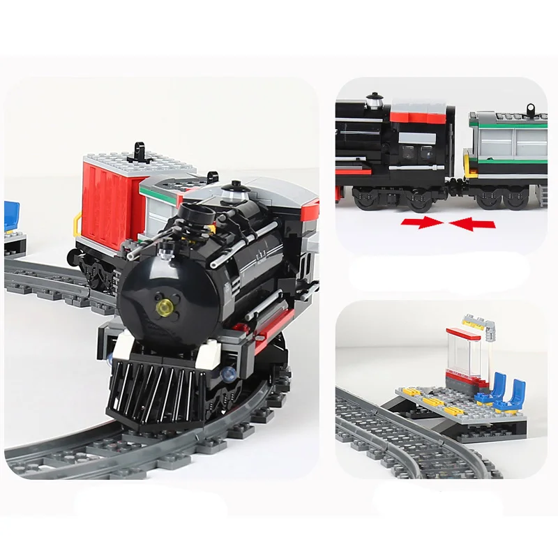 Trem a vapor/trem metro de alta velocidade, modelo de montagem de partículas pequenas, blocos de construção, pista de trem, tecnologia moc, tijolos, presente, brinquedos diy