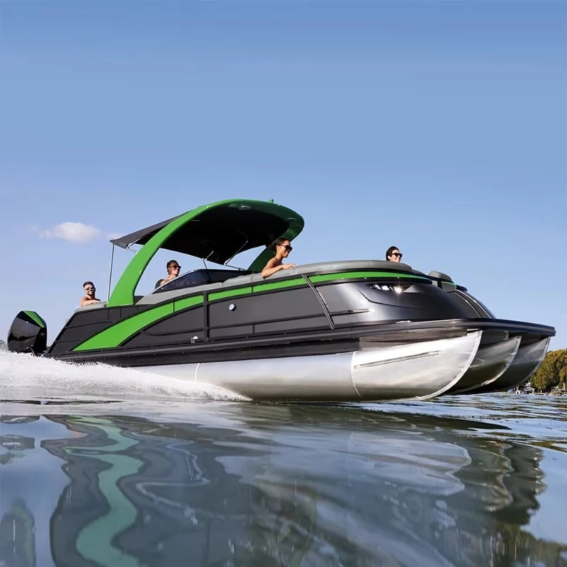 2025 Kinocean Luxury Bimini Top Pontoon Boat Aluminum Hull Sport and Fishing Yacht for Sale for Party & Outdoors