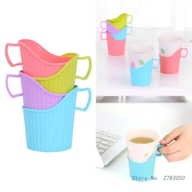 

10Pcs/Set Reusable Thickening Cup Holder Handle Design Plastic Disposable Cups Holder Anti-scalding Cup Mugs Sleeve Random Color