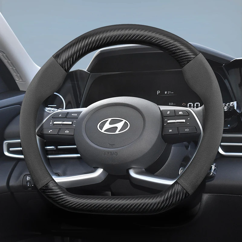 Adecuado para Hyundai gamuza mate textura de fibra de carbono cubierta de volante I30 Tucson I20 Accent I10 I40 Kona Ix35 Grand Elantra Solaris Creta Getz Mufasa Genesis Coupe Ix25 Santa