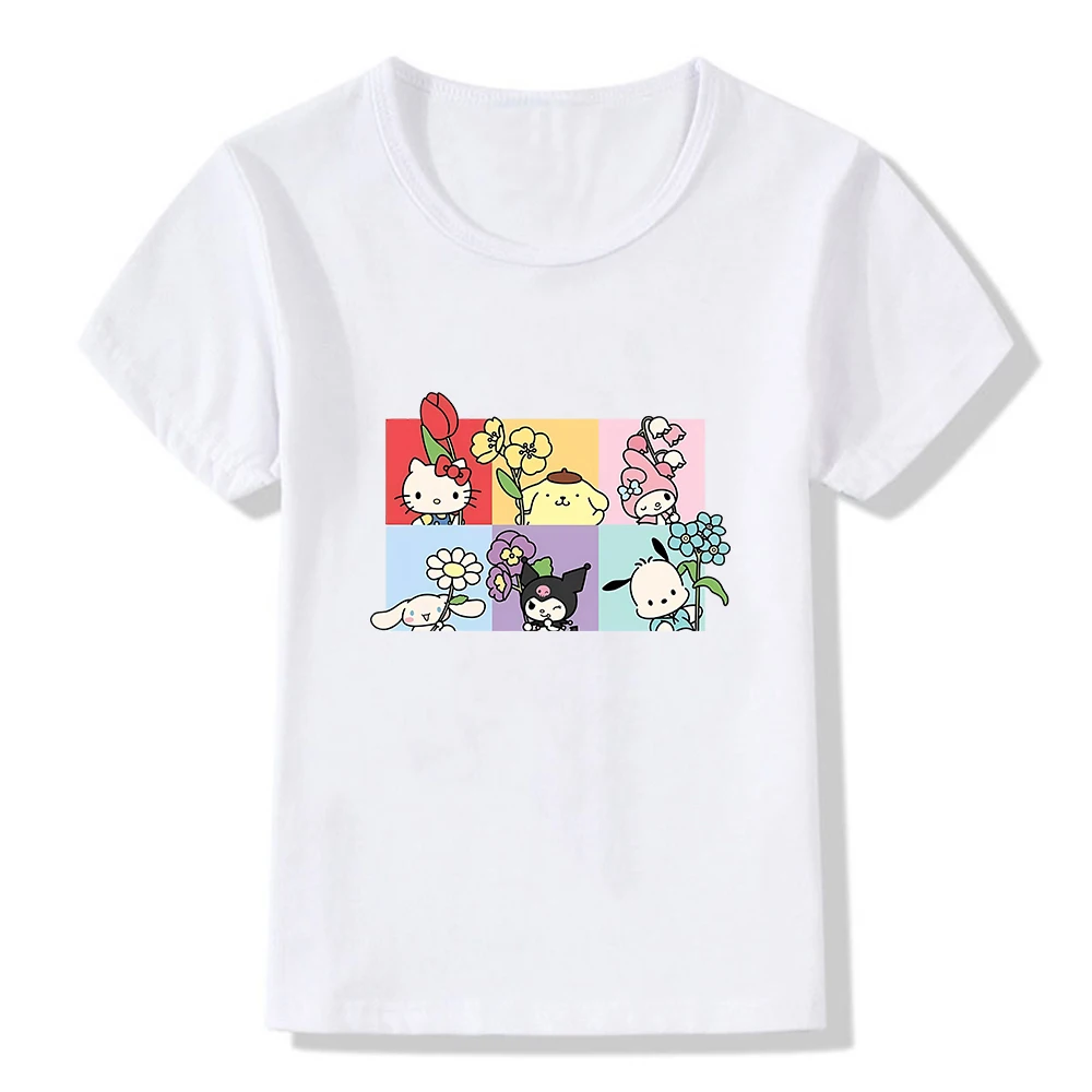 

HelloKittys Children T-Shirt Cartoons My Melodys Kuromis Kid Tee Shirts Anime Kawaii Tops Casual Clothes Boy Girl Short Sleeve