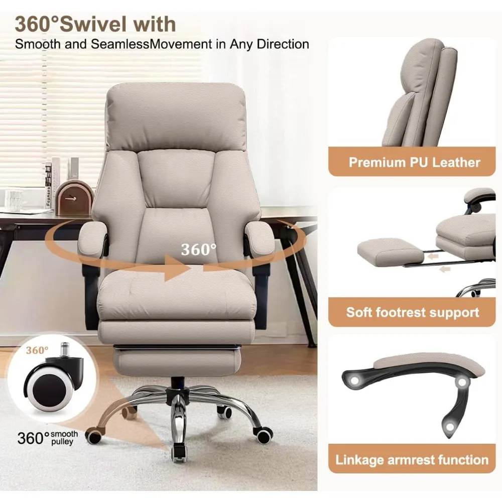 Kursi kantor ergonomis sandaran tinggi dengan sandaran kaki untuk meja eksekutif, nyaman untuk bermain game komputer dan penggunaan kerja berputar