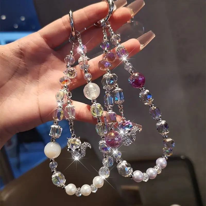 

Новый полный бриллиантовый кулон с лисой, цепочка для телефона, циркон, жемчужная сумка, брелок на запястье, ручная работа, подвесная веревка для телефона из бисера, женский стиль